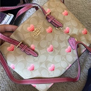 Coach Tan and Pink Heart Shoulder Bag